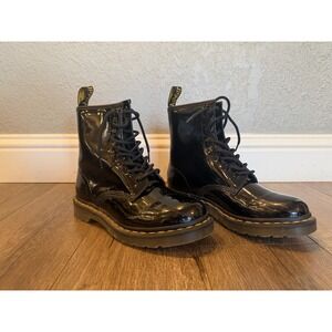 Dr. Martens 1460 Black Patent Leather 8-Eye Lace Up Combat Boots Mens Womens